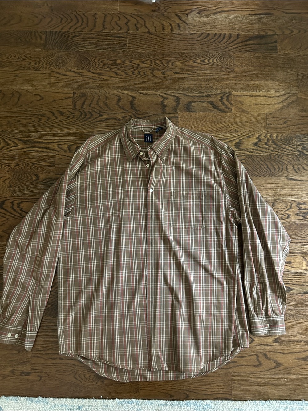 GAP Men's Olive and Brown Plaid Button-Down Shirt